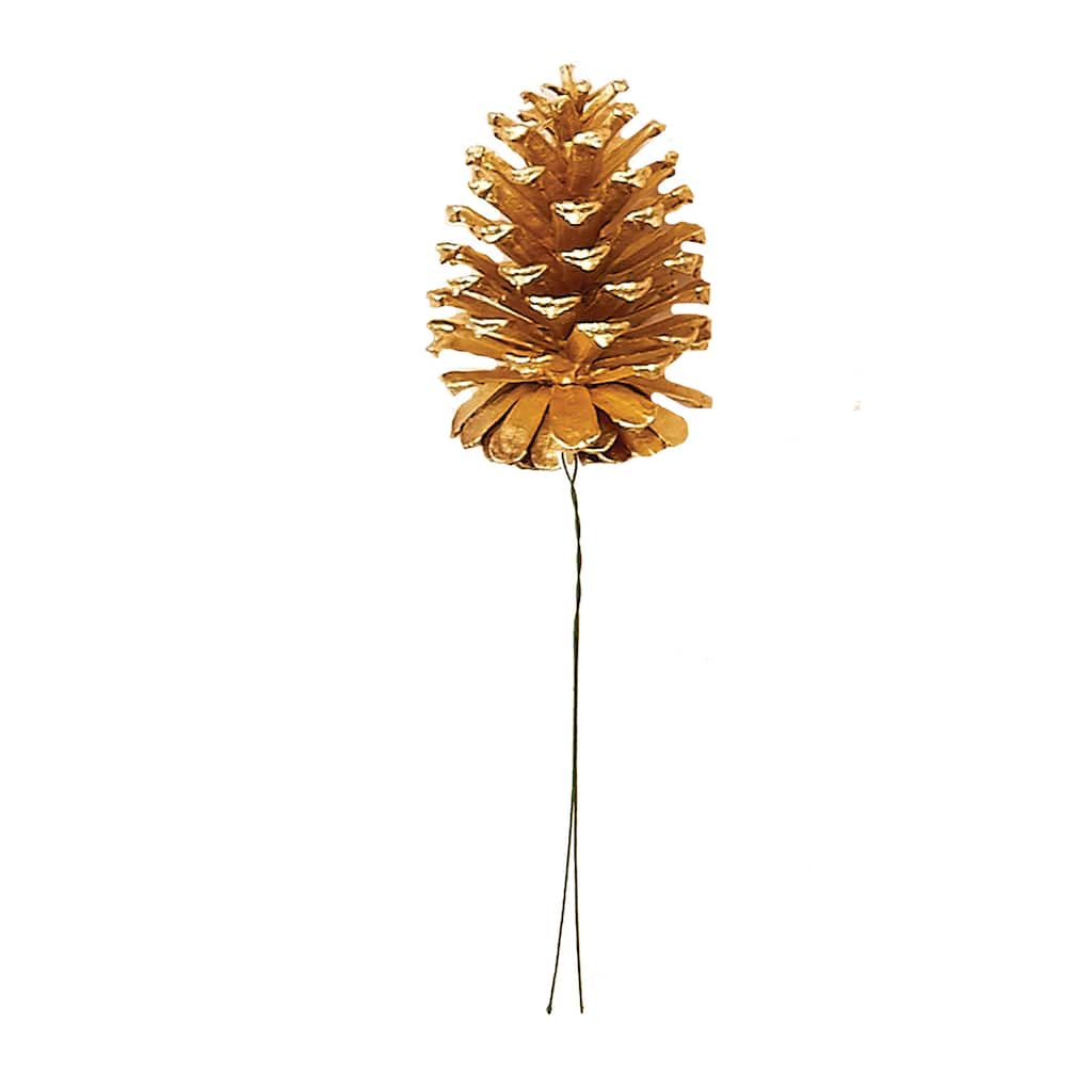 5" Gold Glittered Pine Cone Pick, Set of 12 - 10