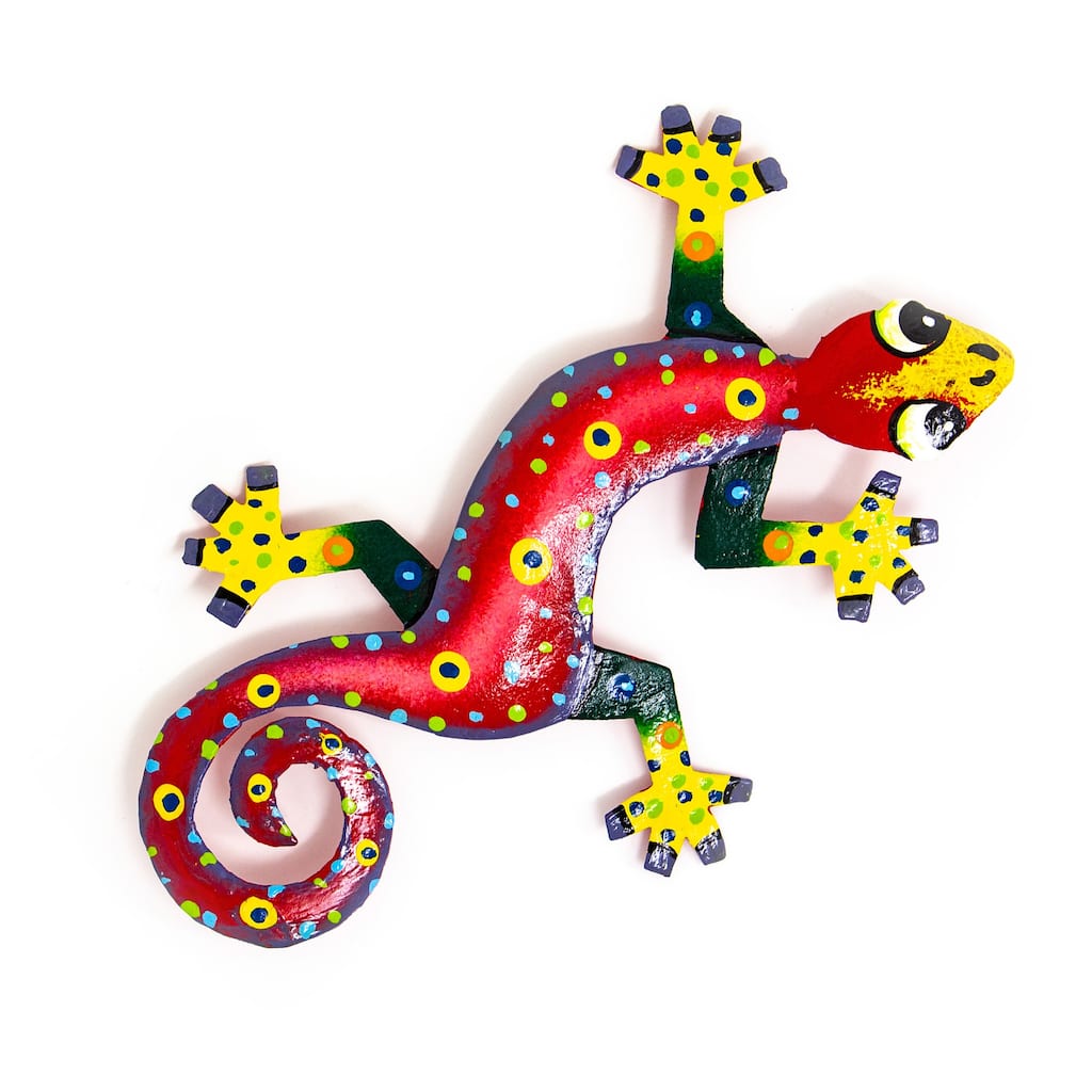 Handmade 8" Metal Red Confetti Gecko (Haiti)