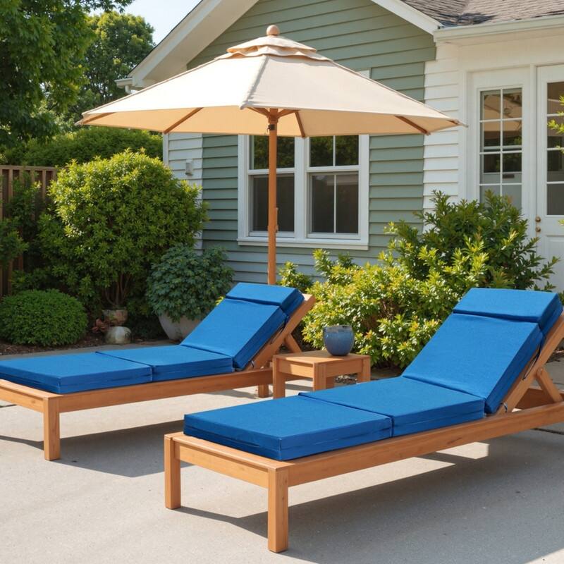 2 Pcs Chaise Lounge Cushions Outdoor, Removable Cover, Beige/Blue - 80 x 26 x 5 Inch - Blue