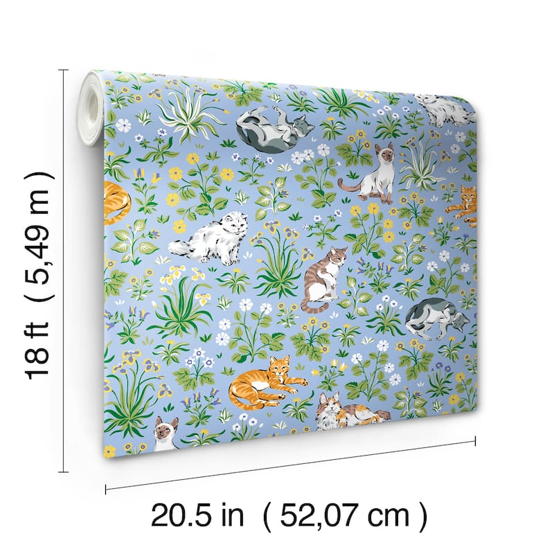 Must Love Cats Blue Peel and Stick Wallpaper
