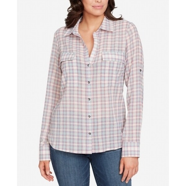 William Rast Pink Women's Size Large L Plaid Print Button Up Shirt