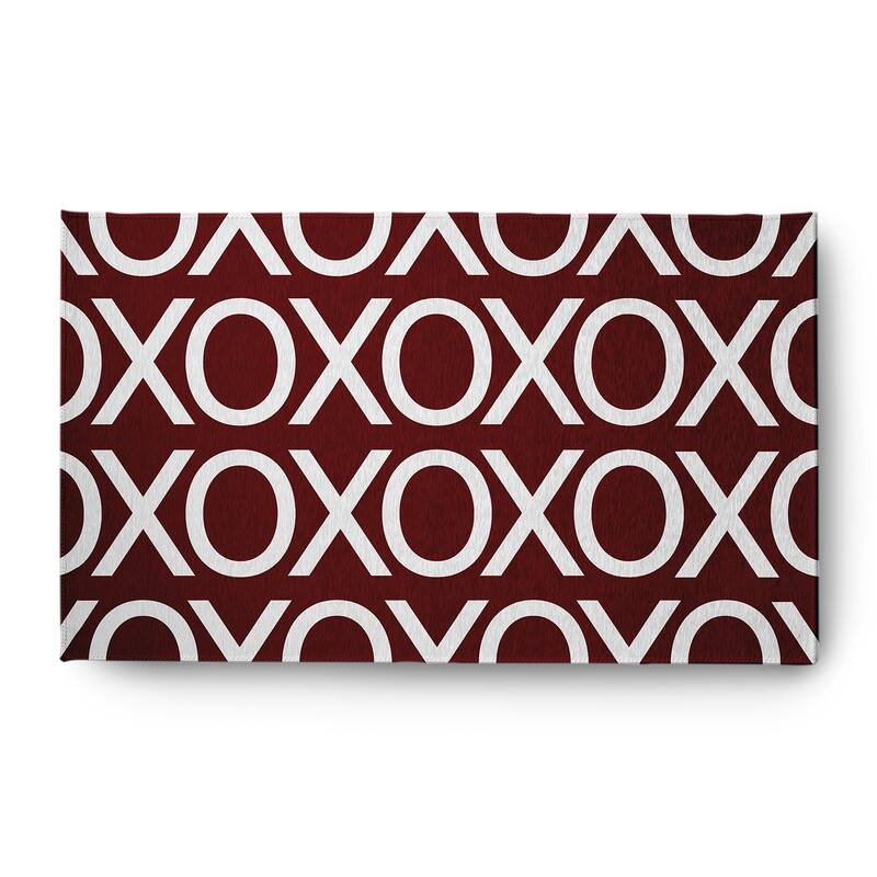 Hugs and Kisses Valentines Chenille Rug - Maroon - 3' x 5'