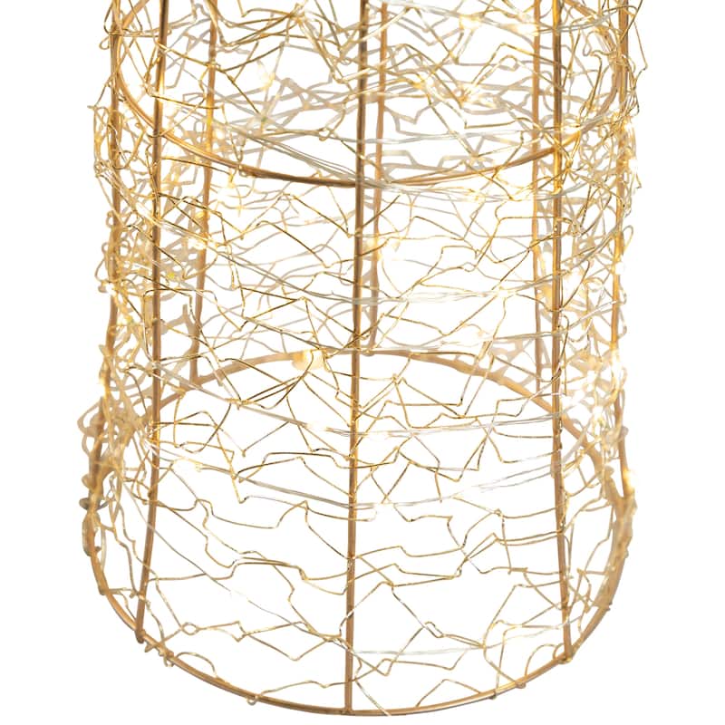 3 LED Twinkle Lighted Copper Mesh Cone Trees Christmas Decor 39.5" - Brown
