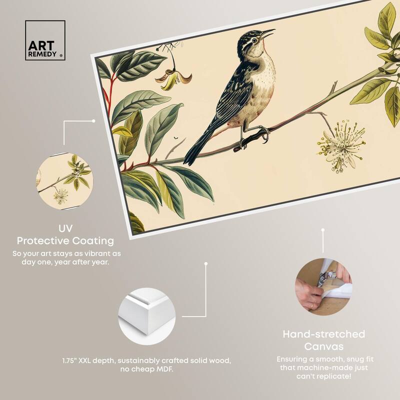 Vintage Bird Floral Panoramic Canvas by Art Remedy