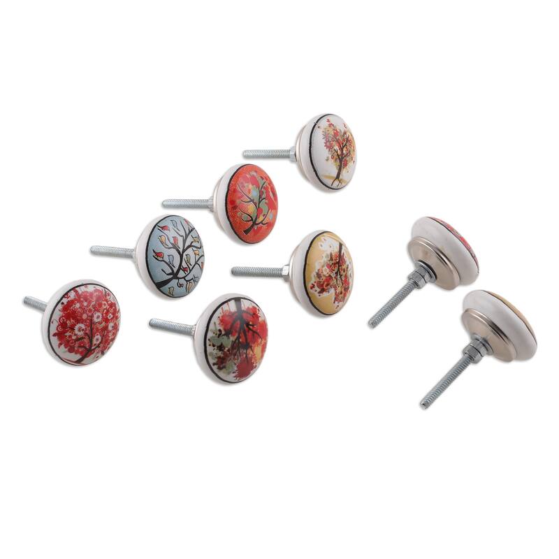 Novica Handmade Crimson Aura Ceramic Knobs (Set Of 8)
