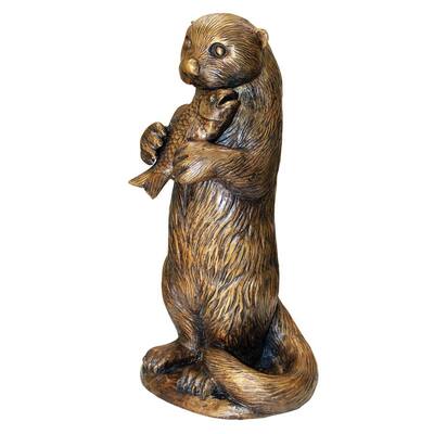 Design Toscano Otter Standing with Fish Bronze Garden Statue