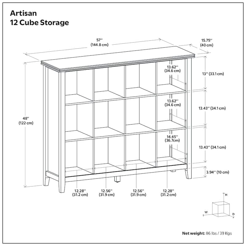 WYNDENHALL Stratford SOLID WOOD 48x57 inch Transitional 12 Cube Storage - 57"w x 15.75"d x 48"h