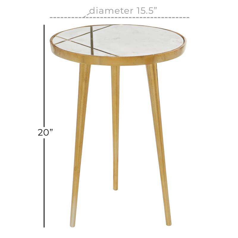 Gold Aluminum Accent Table with Marble Top with Gold Inlay - 15 x 15 x 20Round