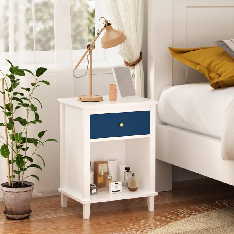 Modern Minimalist Nightstand with One Drawer One Shelf