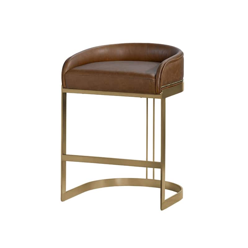 Hollyfield Genuine Leather Black/Brown Bar and Counter Stool - Single - Cognac - Counter Height
