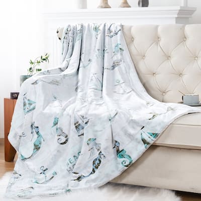 Beach House Flannel Velvet Bed Couch Throw Blanket