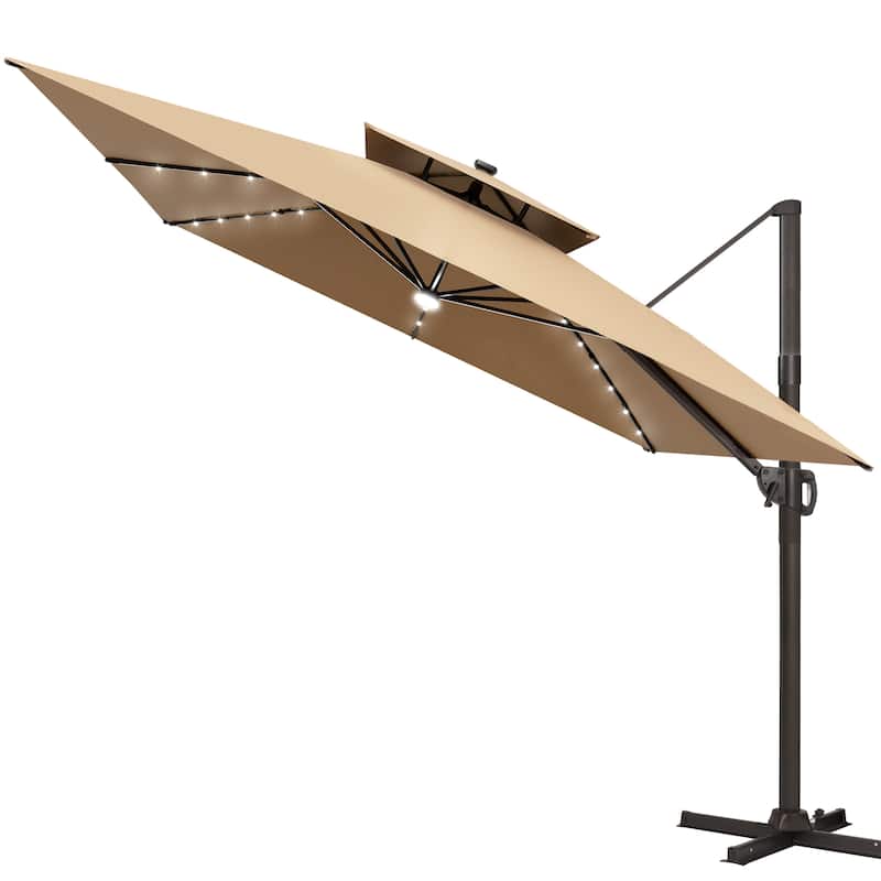 Pellebant 11X11 FT Outdoor Square Cantilever Patio Umbrella Solar LED Lighted