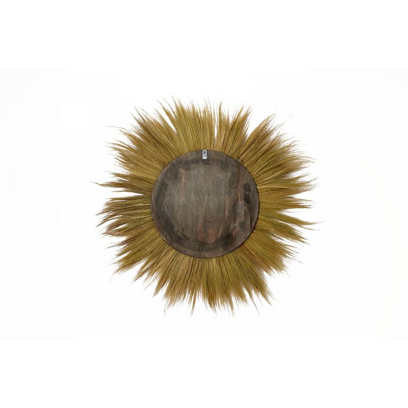 Brown Dried Plant Tribal Inspired Sunburst Grass Room Wall Mirror with Coiled Rope Center - 45 x 2 x 45Round