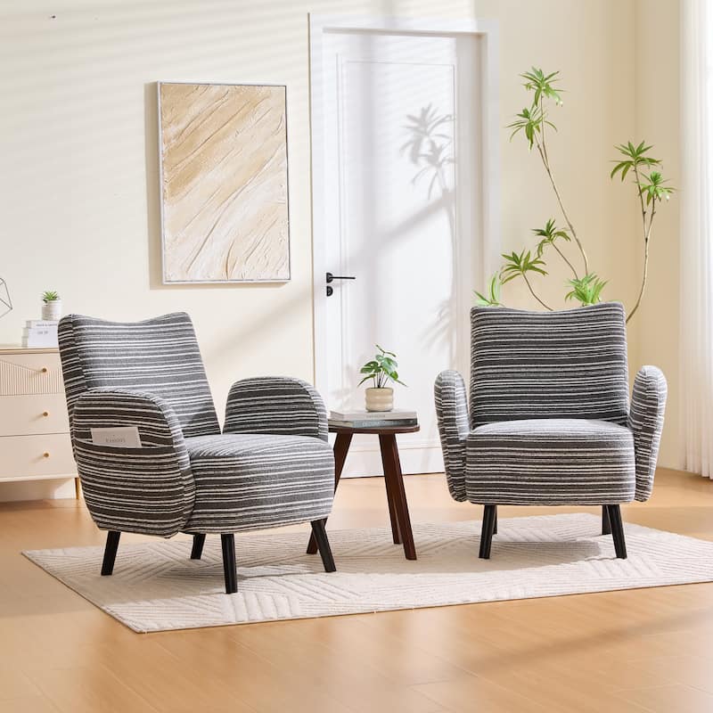 Boucle Upholstered Lounge Armchair, Reading Chair with Side Storage Pocket, Single Sofa Chair with Solid Wood Legs