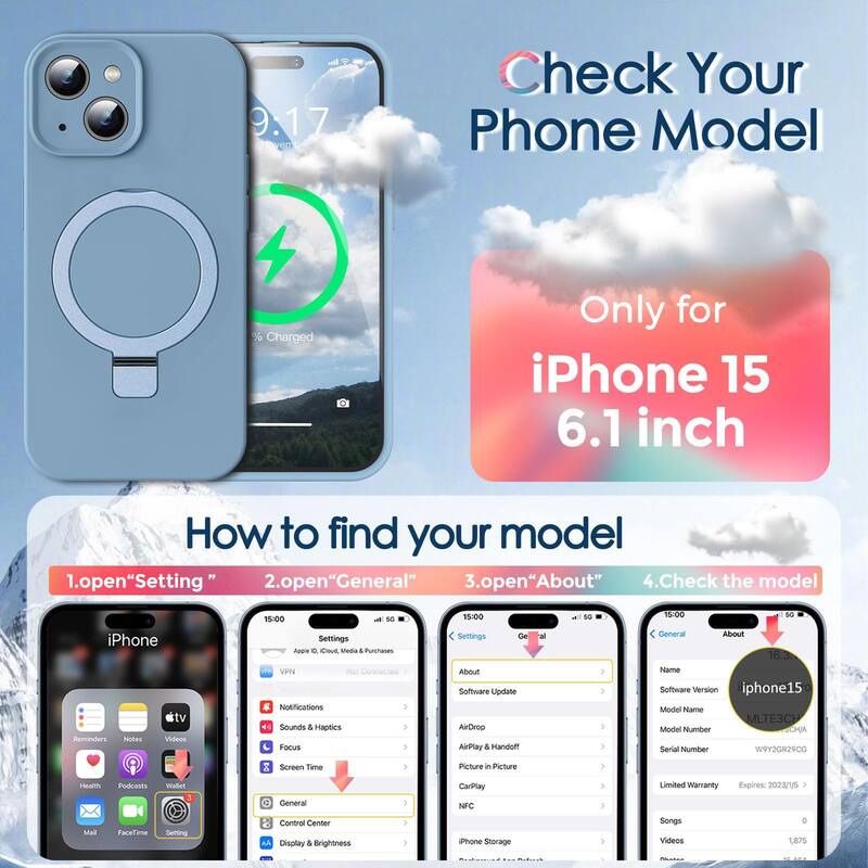 iPhone 15 Case, Liquid Silicone Moisturizing Factor Extreme Soft Slim Phone Case with Stand Compatible with MagSafe 6.1 inch