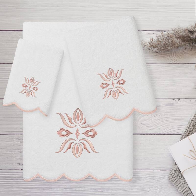 Authentic Hotel and Spa 100% Turkish Cotton FLOWER CREST Scallop Towel Collection