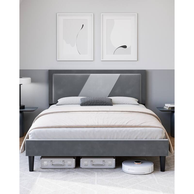 Bed Frame with Adjustable Height Headboard Velvet