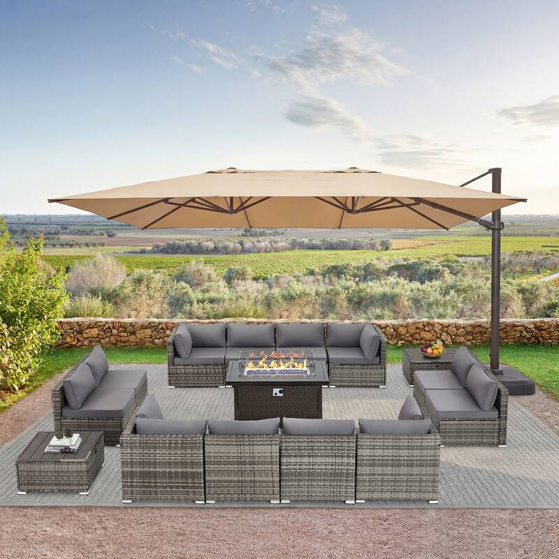 12-Person Patio Conversation Set with Fire Pit Table, All-Weather Wicker Outdoor Furniture