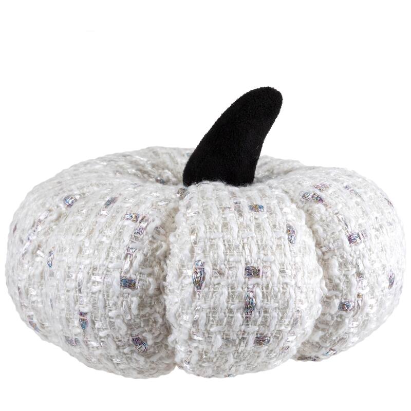 Windowpane Knitted Fall Harvest Pumpkin with Iridescent Thread - 7" - White