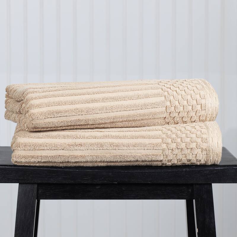 Superior Ribbed Cotton Absorbent Heavyweight Bath Towel Set - 2PC Bath Towels - Ivory