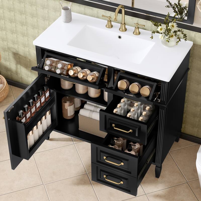 Freestanding 36 Inch Bathroom Vanity Cabinet with Ceramic Sink (Faucet Not Included)