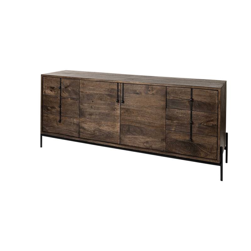 HomeRoots 72" Brown Solid Wood Six Drawer Sideboard with Two Doors - 18' X '30' X '71.5