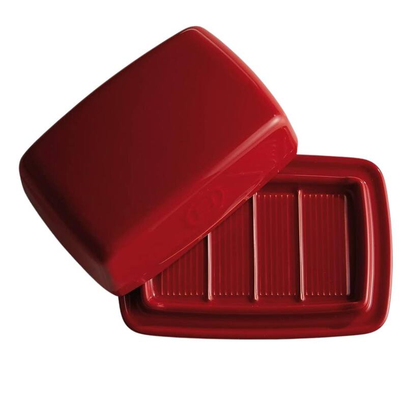 Emile Henry Ceramic Rectangular Butter Dish, Dishwasher Safe, Burgundy