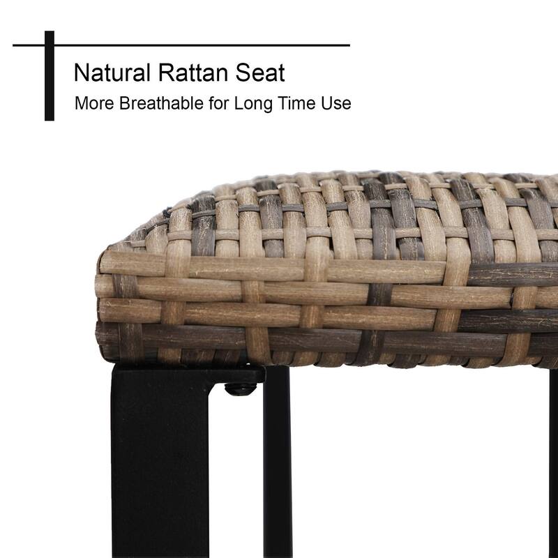 4 PCS Sturdy Patio Bar Stools with Ratten Wicker Seat