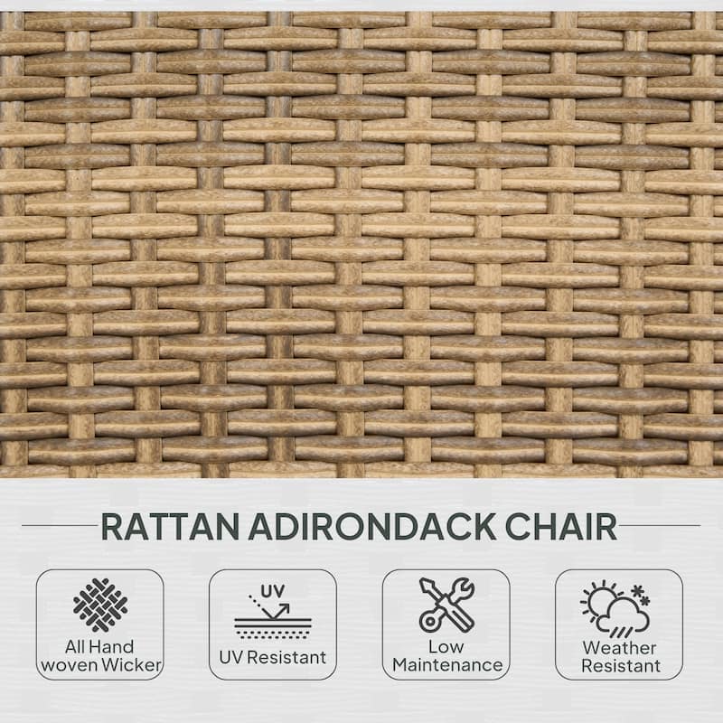 Outdoor Rattan Adirondack Chair with Cushions and Steel Frame Patio Seat for Porch or Pool - 25.2" W x 31.5" D x 35.4" H