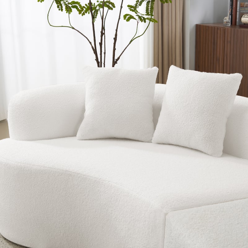 Curved Four Seater Full Compression Sponge Sofa,Teddy Velvet Fabric, No-Assembly Compact Sofa
