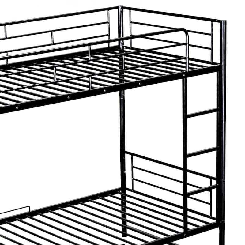 Twin Over Twin Metal Bunk Bed with Shelf & Guardrails