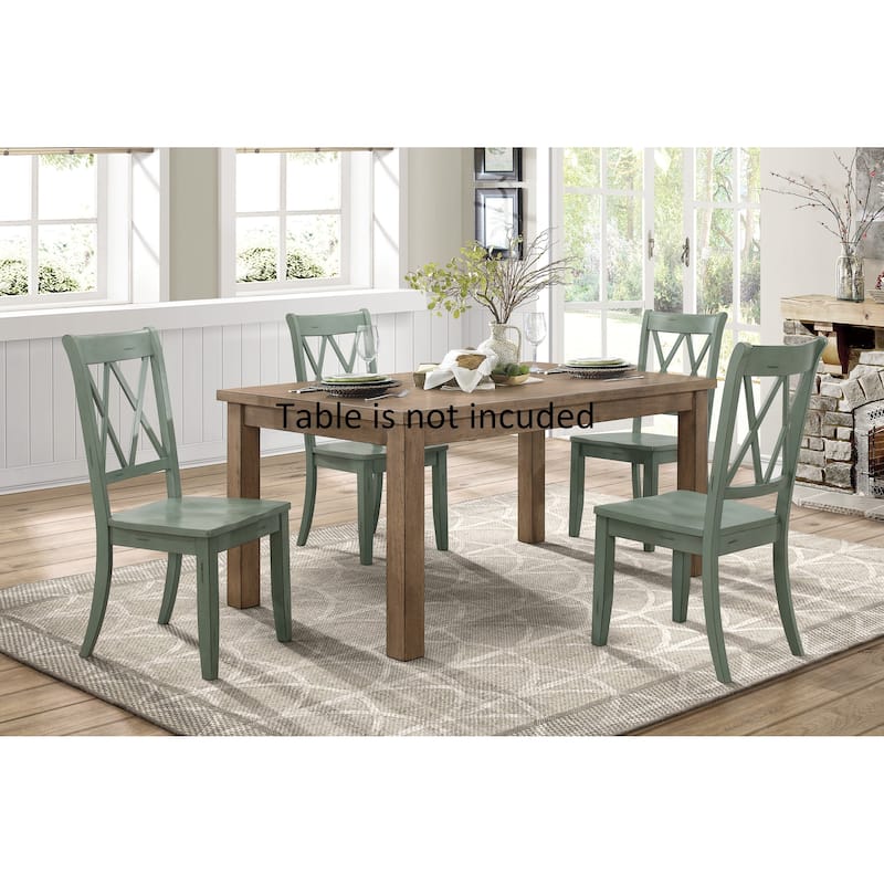 Casual Teal Finish Side Chairs Set of 2 Pine Veneer Transitional Double-X Back Design Dining Room Furniture