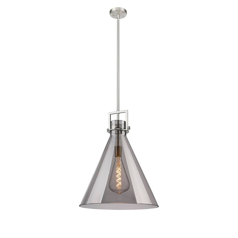 Innovations Lighting Newton Cone - 1 Light 18" Stem Hung Pendant - Satin Nickel/Light Smoke