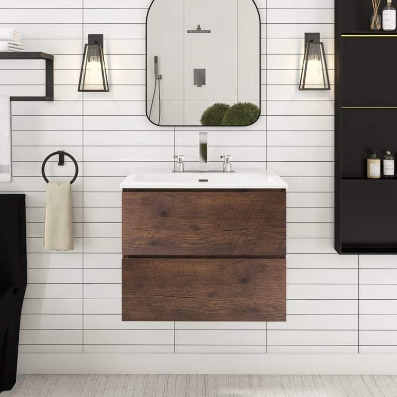 24 inches Wall-mounted Bathroom Vanity Set with White Ceramic Integrated Sink - 24" x 18"