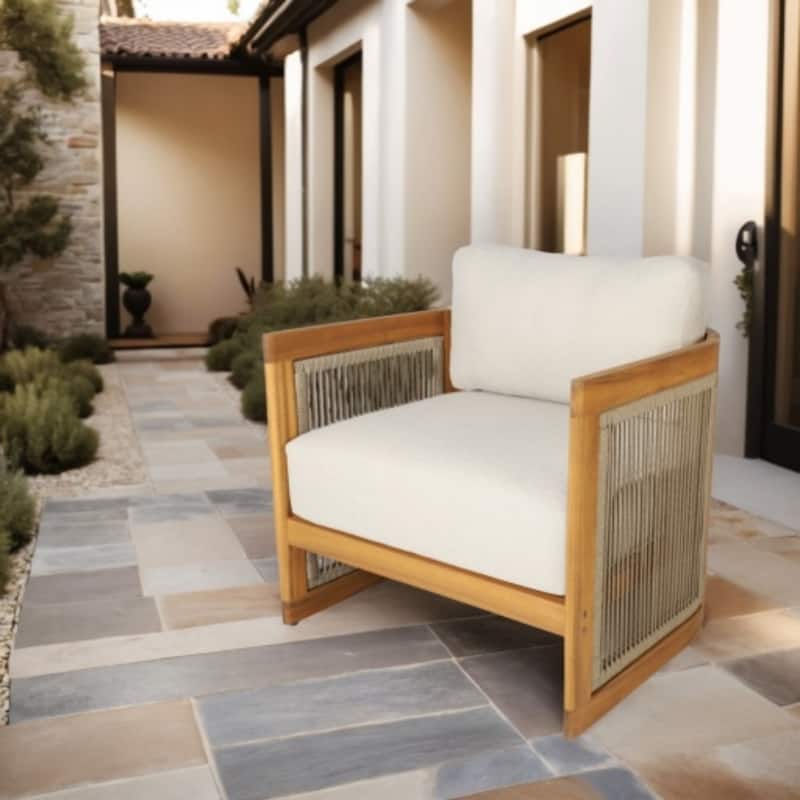 Acacia Wood Outdoor Single Sofa Chair with Curved Backrest