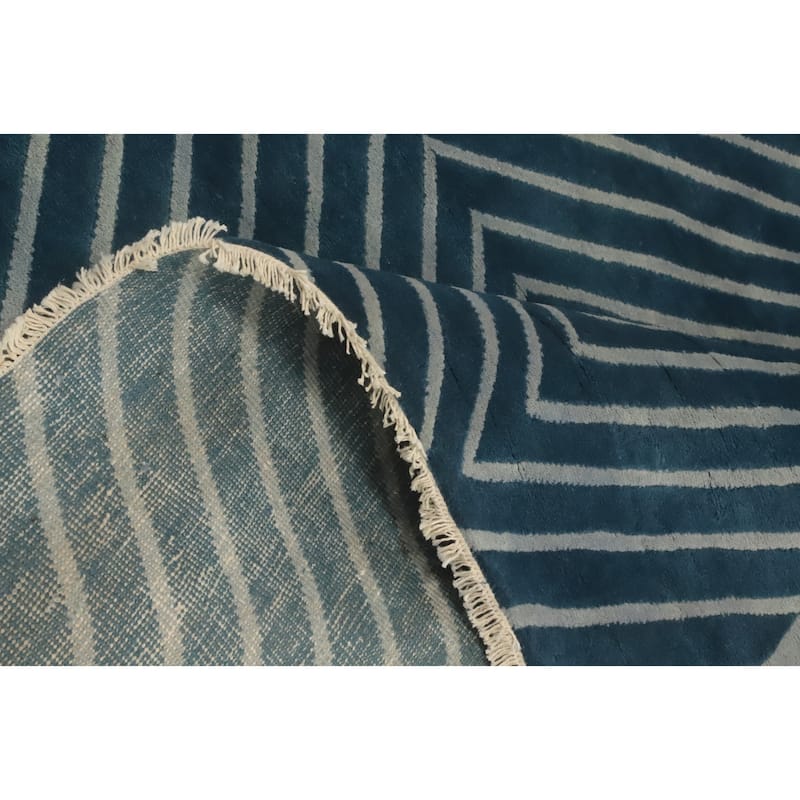 Hand-knotted Tribal Wool Blue Geometric Oriental Area Rug - 8' 5'' X 6' 2''