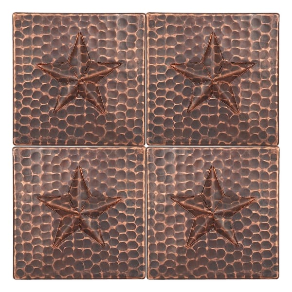 slide 2 of 5, 4" x 4" Hammered Copper Star Tile - Quantity 4 (T4DBS_PKG4)