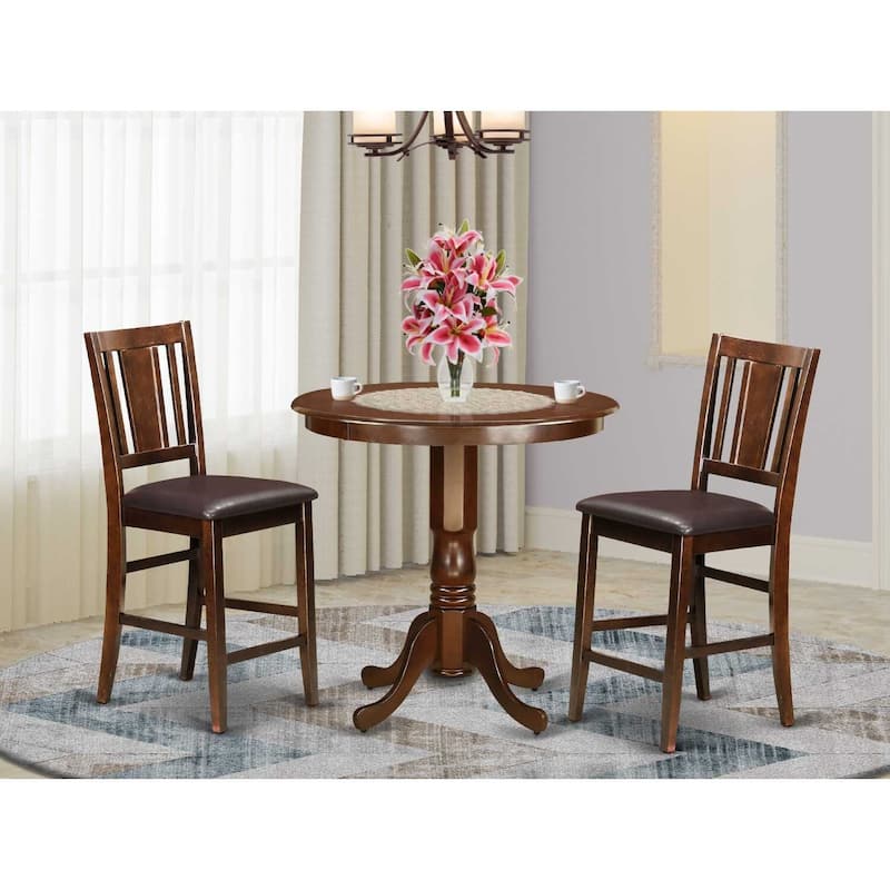 3-Piece Mahogany Finish Solid Wood Top - Dining Room Set - Seats 4