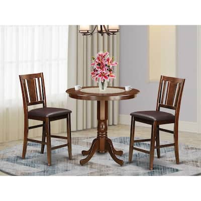 3-Piece Mahogany Finish Solid Wood Top - Dining Room Set - Seats 4