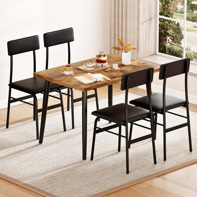 5 Piece Space-Saving Kitchen Dining Table Set for 4 for Studio, Kitchen, Dining Room - Brown