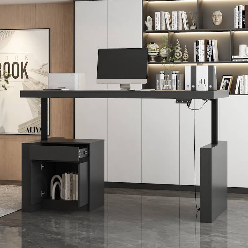 Stylish Black Electric Height-Adjustable Desk Standing Desk Computer Desk: Modern and Functional Workspace Essential