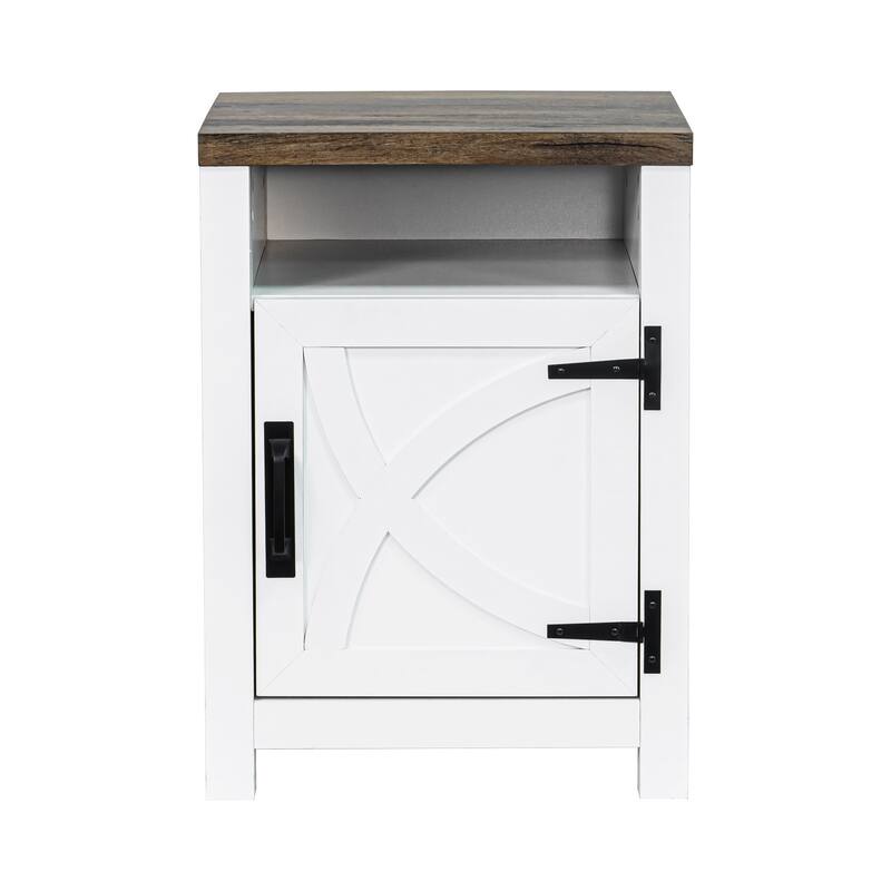 Walnut Barn Door Sofa End Table Nightstand Bedside Table with Storage Shelf
