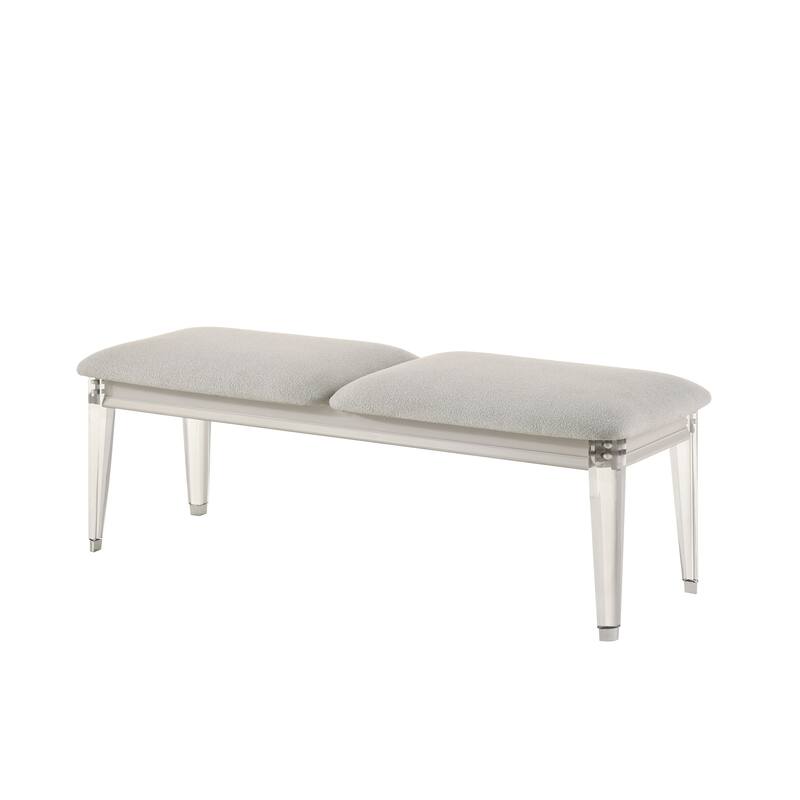 Laveda Light Gray Boucle & Pearl White Finish Bench