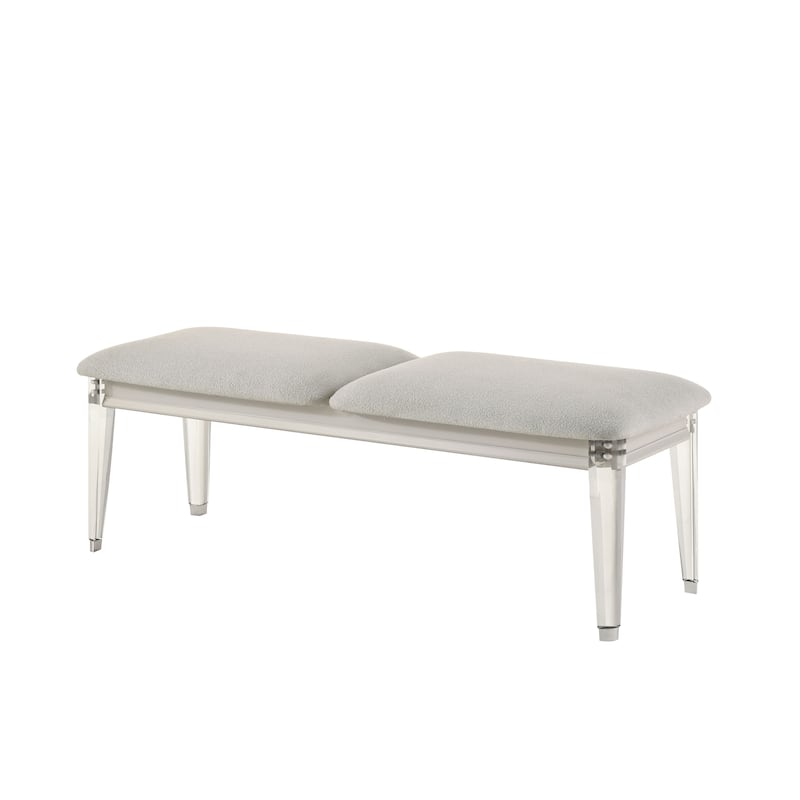 Light Gray Boucle and Pearl White Finish Bench