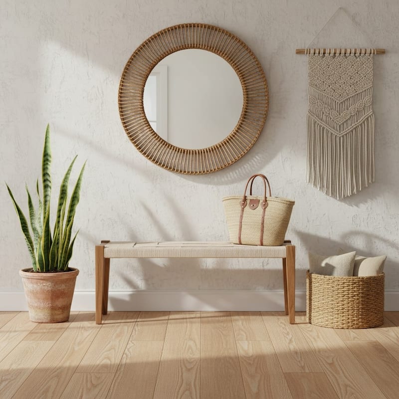 48 in. Beige Upholstered Accent Bench with Brown Solid Wood Frame