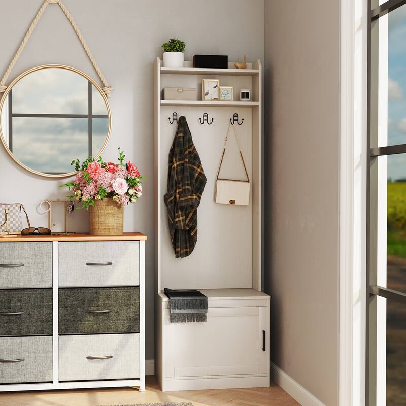 HOMCOM Rustic Hall Tree with Shoe Storage Bench, Entryway Bench with Coat Rack
