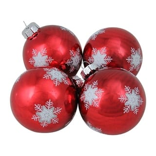 4 piece white and grey snowflake pattern on a red glass ball christmas ornament set - Overstock Christmas Decorations 4 piece white and grey snowflake pattern on a red glass ball christmas ornament set - Overstock Christmas Decorations