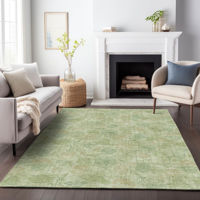 Machine Washable Indoor/Outdoor Modern Floral Chantille Rug