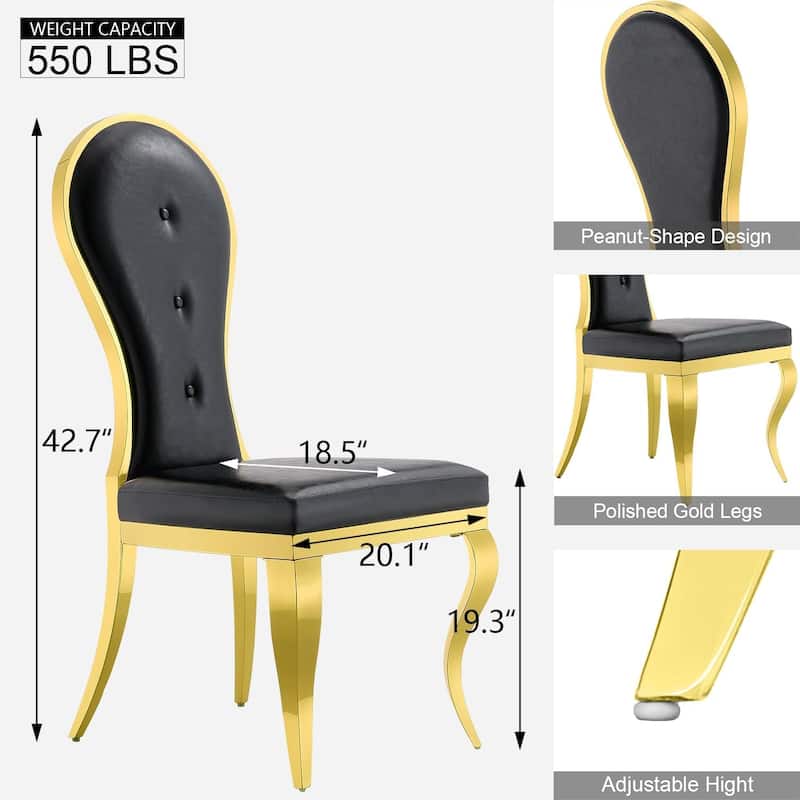 Luxury Faux Leather Dining Room Chairs with Polished Gold Cabriole Legs