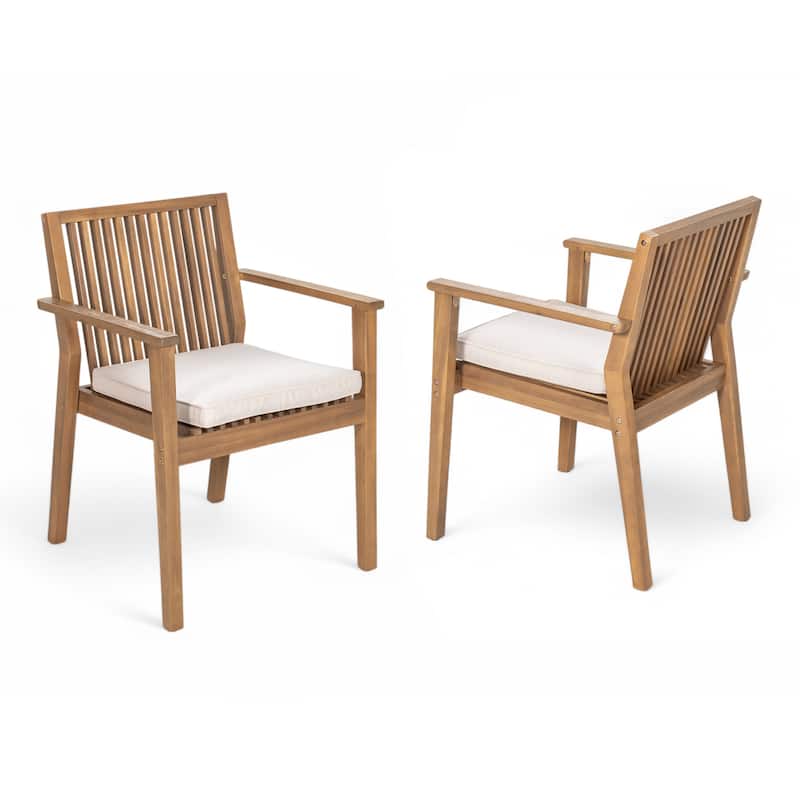 Patio Dining Chair Set of 2 - Sturdy Acacia Wood, Comfortable Waterproof Seating, 400 lbs Capacity, Brown Color Frame